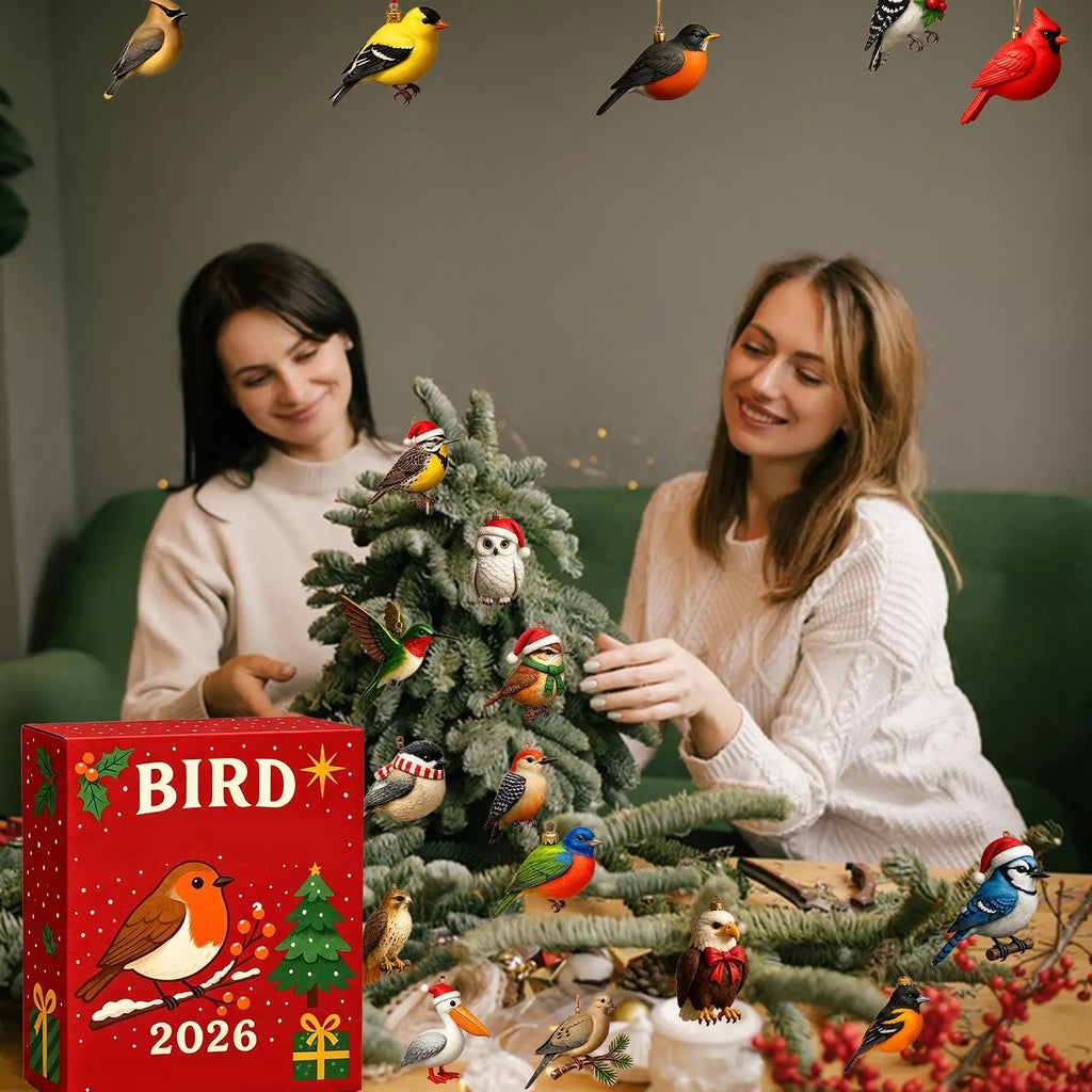 2026 Christmas Calendar Advent 2D Acrylic Bird Collectible Decoration  Countdown Calendar for Trees Windowsill Mantel Office