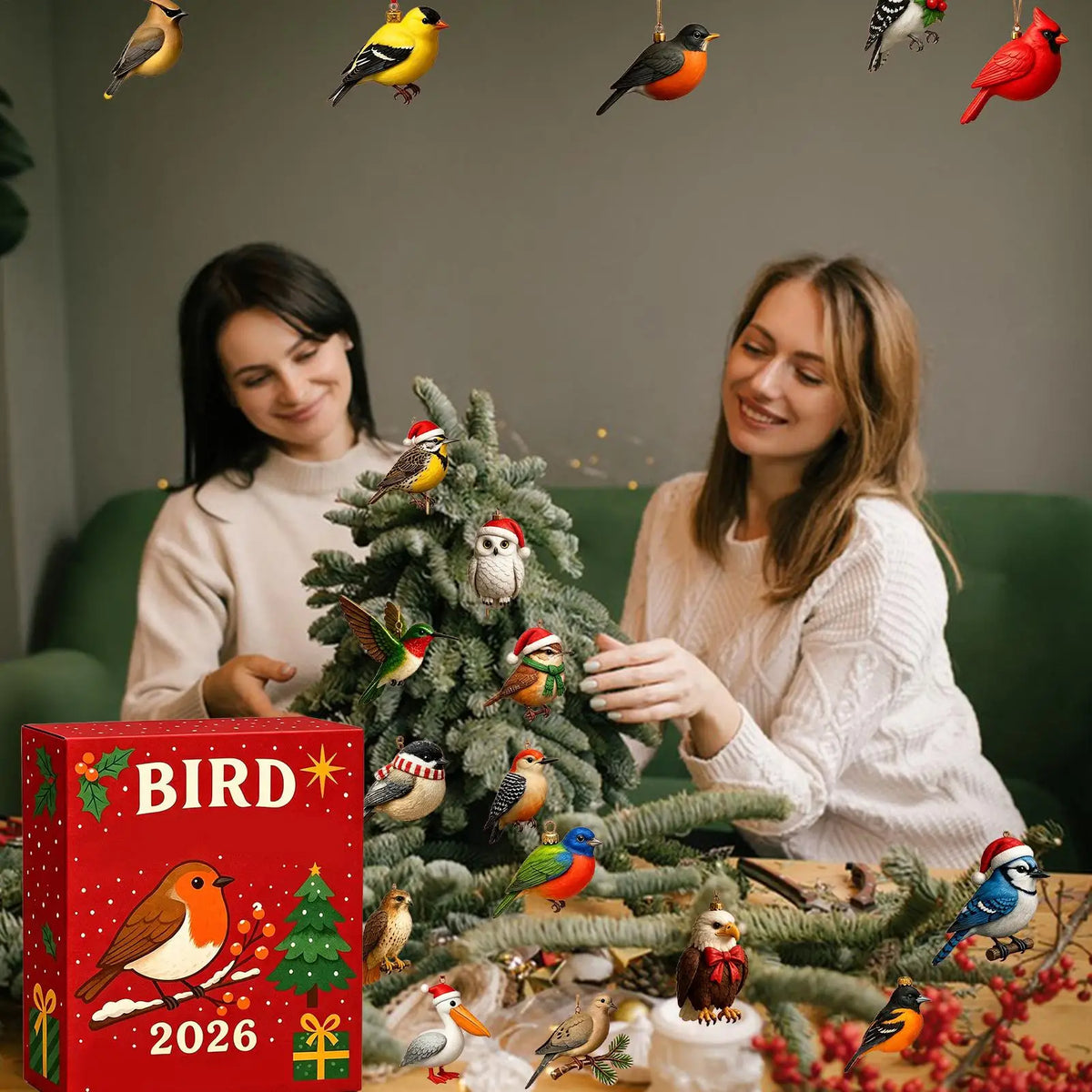 2026 Christmas Calendar Advent 2D Acrylic Bird Collectible Decoration  Countdown Calendar for Trees Windowsill Mantel Office