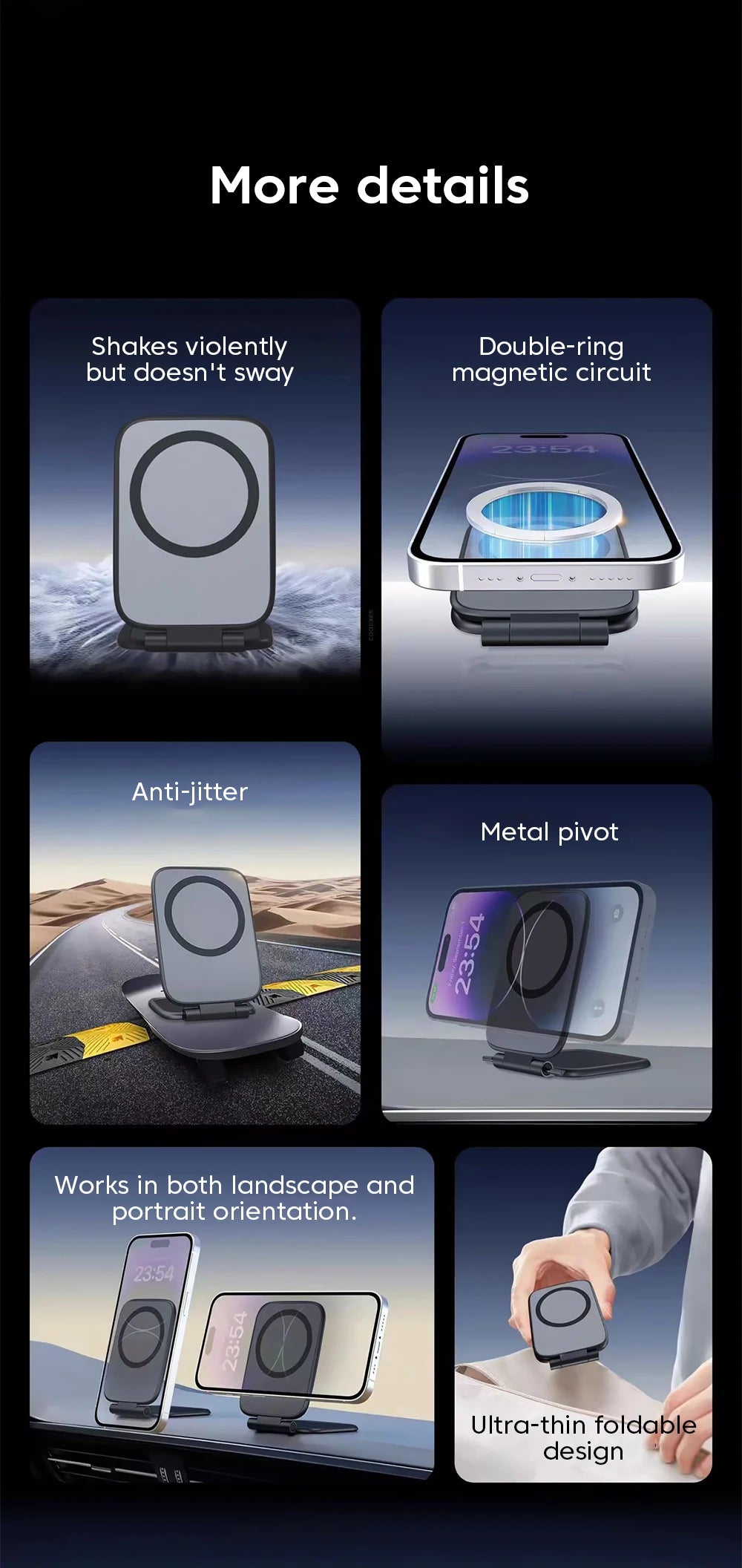 Magnetic Phone Holder for Car Mount with Dual Side Strong Magnets Ultrathin Adjustable Cell Phone Holder Accessories For Phone