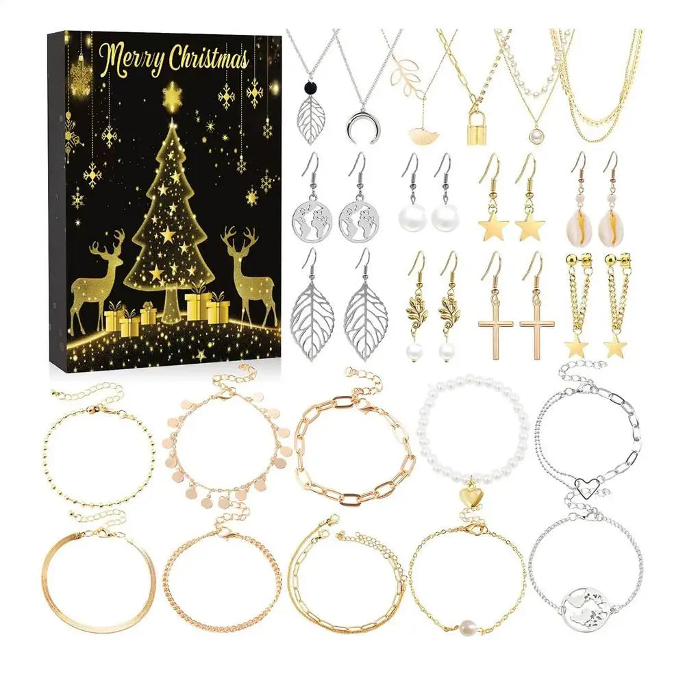 Christmas Jewelry Calendar Advent  Christmas Advent Girls Earring Bracelet Set Holiday Calendar for Women Girl
