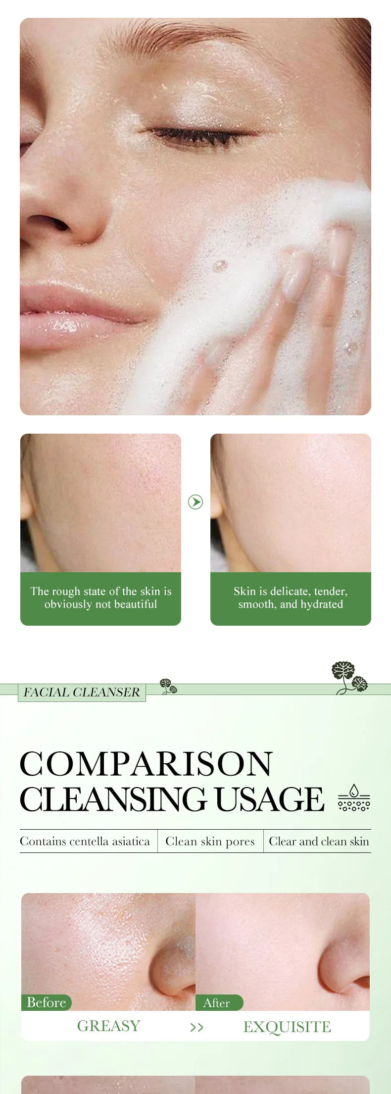 BIOAQUA Centella Asiatica Facial Cleanser Moisturizing Oil Control Face Cleansing Face Wash Foam Facial Cleanser Skin Care