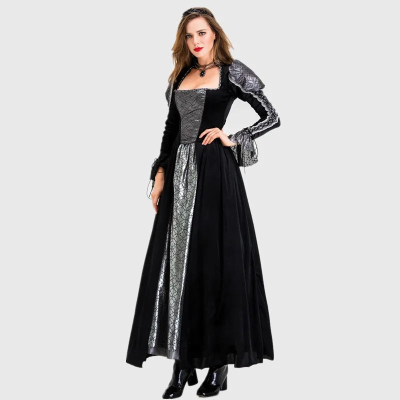 Halloween Day of the Dead Sexy European Medieval Retro Court Gothic Queen Evil Vampire Costume Carnival Party Devil Witch
