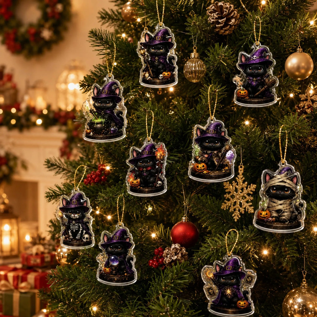 2026 Halloween Advent Calendar 2D Black Cat Wizard 24 Acrylic Keychains 24-Day Countdown Gift Calendar Halloween Decoration