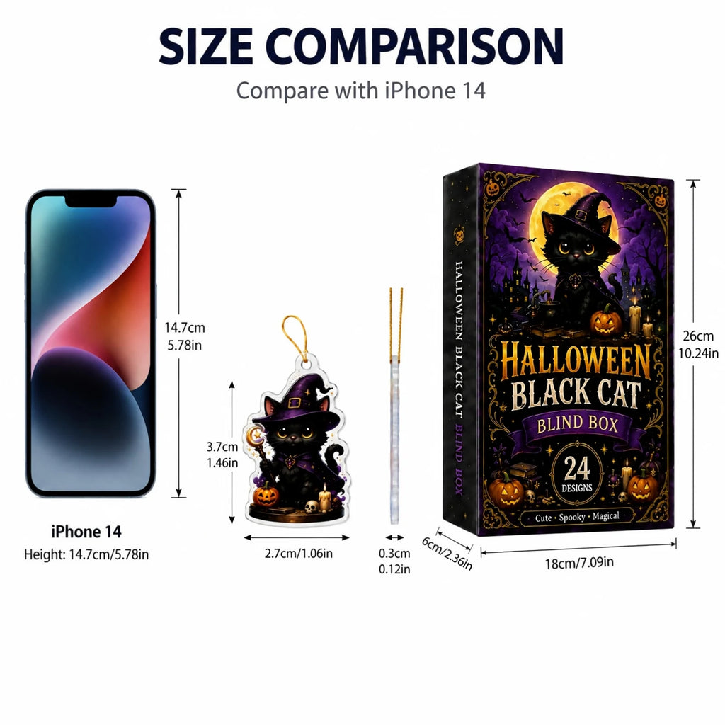 2026 Halloween Advent Calendar 2D Black Cat Wizard 24 Acrylic Keychains 24-Day Countdown Gift Calendar Halloween Decoration