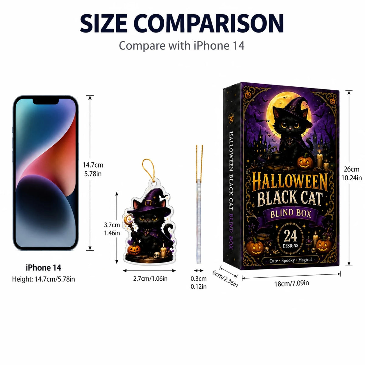2026 Halloween Advent Calendar 2D Black Cat Wizard 24 Acrylic Keychains 24-Day Countdown Gift Calendar Halloween Decoration