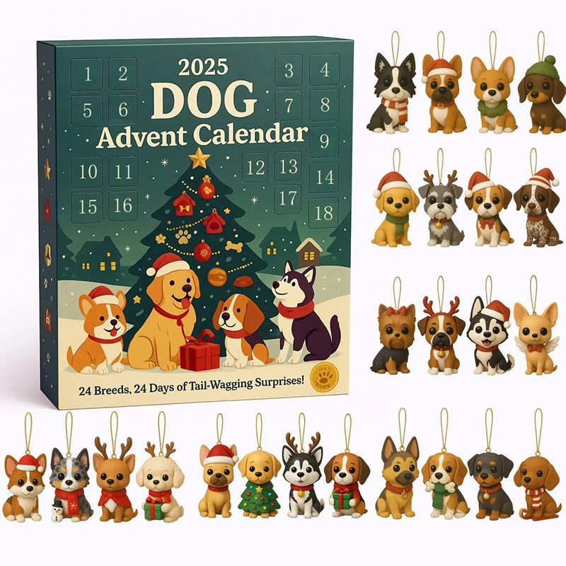 Dog Advent Calendar 2025-24Pcs 2D Festive Breeds Ornaments - Advent Calendar For Pets With Reusable Ornaments, Idea For Dog Love