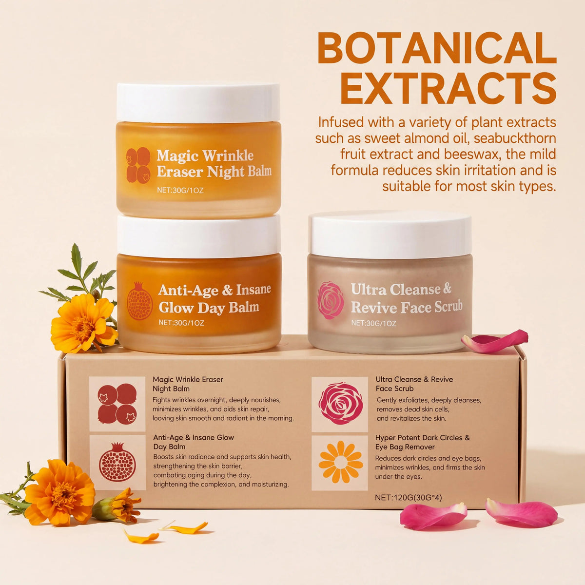 Day Night Skincare Set Moisturizing Repair Skin Barrier Brightening Facial Skins Multi Functional Skincare Eye Face Care Combo