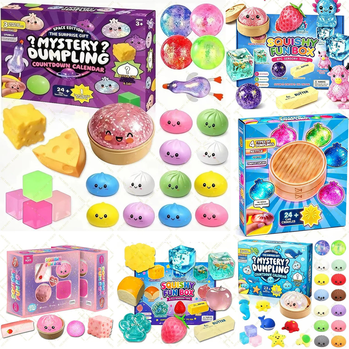 Advent Calendar Mystery Dumpling Squishy Blind Box Soft Fidget Slow Rise 24Day Countdown Calendar Xmas Party Gift Anxiety Relief