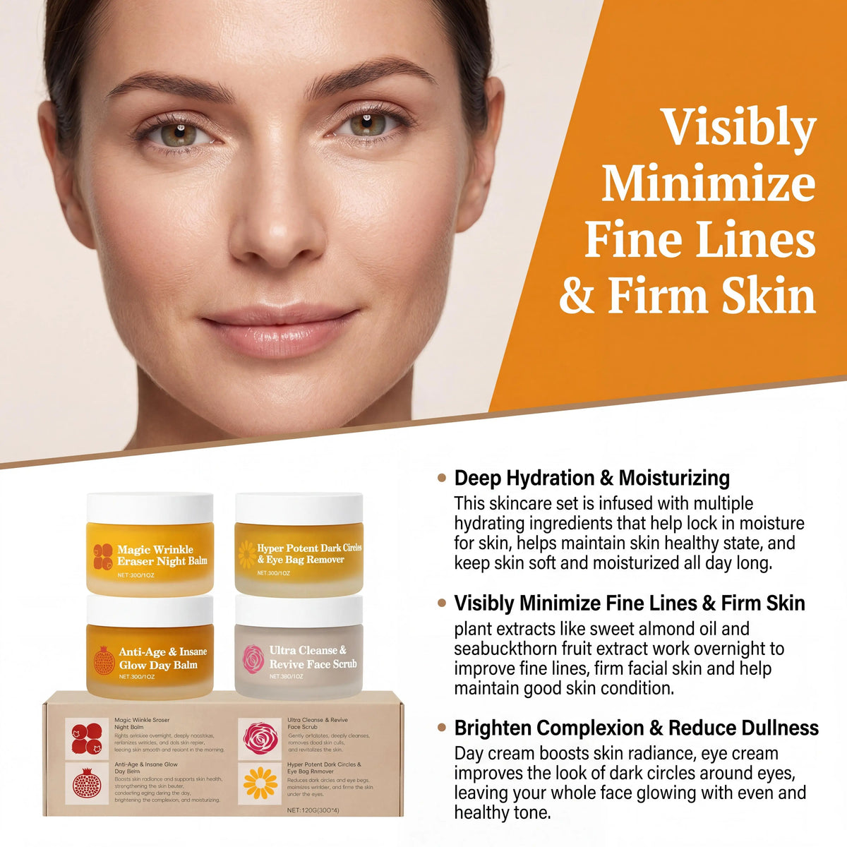 Day Night Skincare Set Moisturizing Repair Skin Barrier Brightening Facial Skins Multi Functional Skincare Eye Face Care Combo