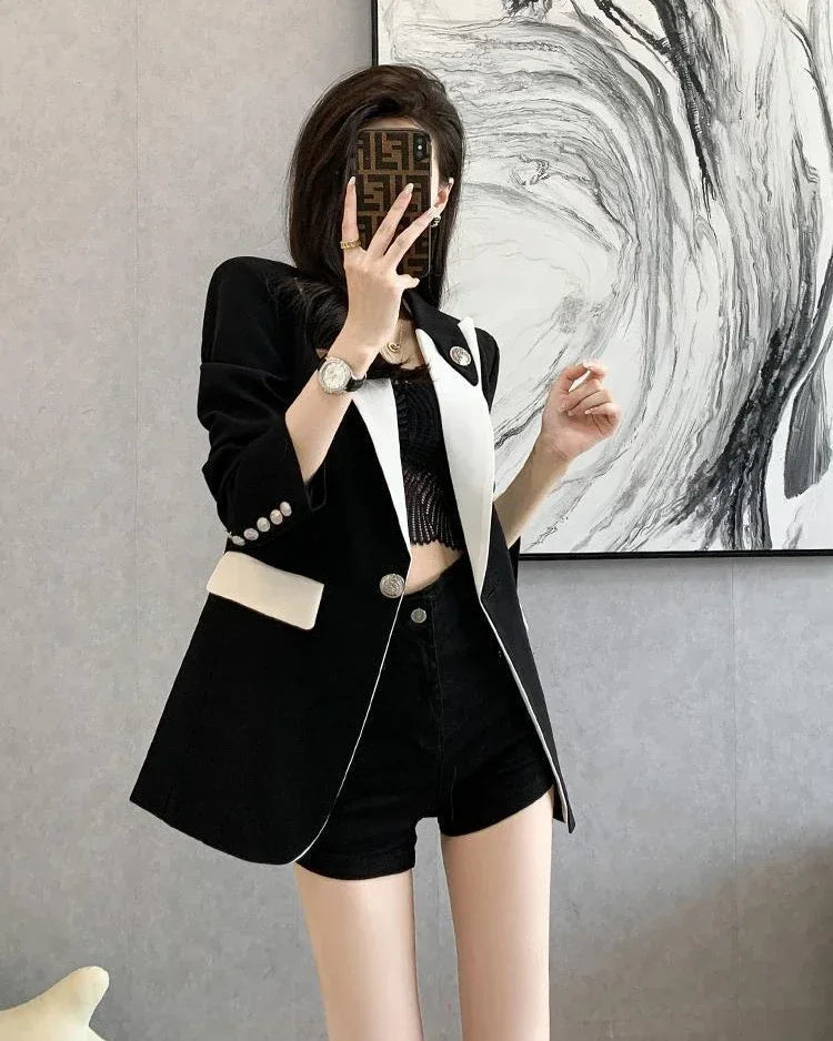 Clothing Female Coats and Jackets Outerwear Jacket Dress Slim Over Colorblock Women's Blazers Long Tailoring in Promotion Sale
