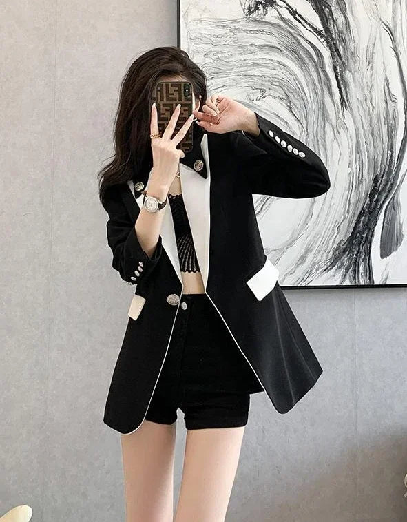 Clothing Female Coats and Jackets Outerwear Jacket Dress Slim Over Colorblock Women's Blazers Long Tailoring in Promotion Sale