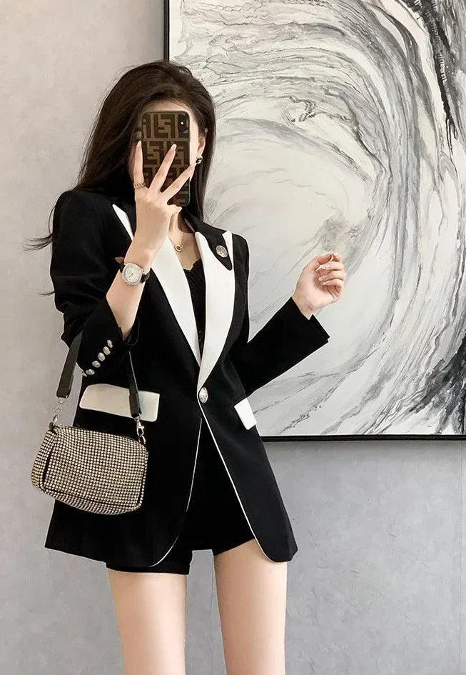 Clothing Female Coats and Jackets Outerwear Jacket Dress Slim Over Colorblock Women's Blazers Long Tailoring in Promotion Sale