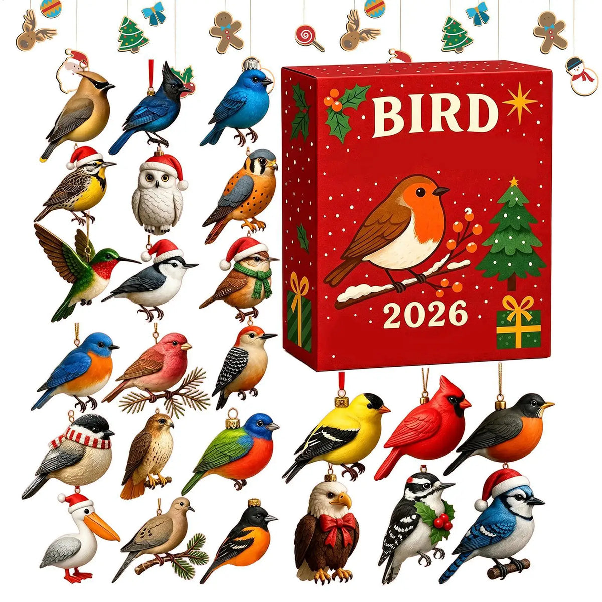 2026 Christmas Calendar Advent 2D Acrylic Bird Collectible Decoration  Countdown Calendar for Trees Windowsill Mantel Office