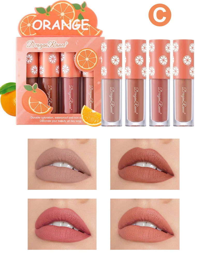 Mini Velvet Matte Lip Gloss Set, 3pc/4pcs Non-Fading, Non-Stick Cup, Long-Lasting Fruit Scented Lip Tint, Smooth and Lightweight