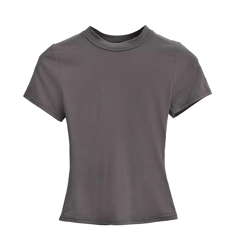 2025 New High Quality Casual T shirt Sexy Slim Short Sleeves Fashion Trend Solid Women Clothing y2k Tops