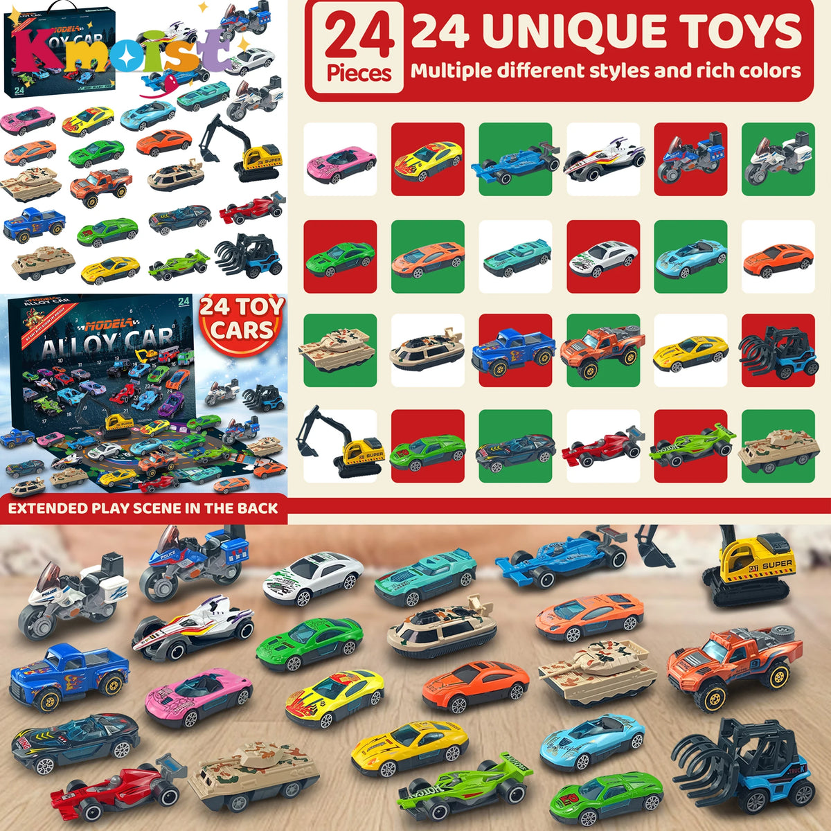 Christmas Advent Calendar 24 Days Alloy Car Inertial Vehicle Model Toy Metal Cars Set Toys for Adults New Year Gifts Home Decor