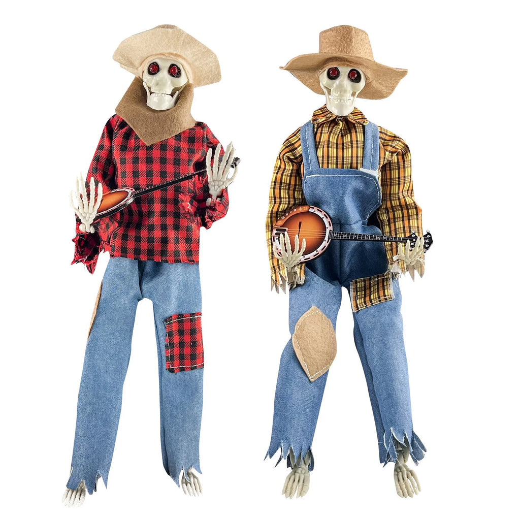 Halloween Fun Skull Playing Guitar Luminous Ornament Room Decor Farmhouse Skeleton Sculpture Christmas Decoration Gift 2024